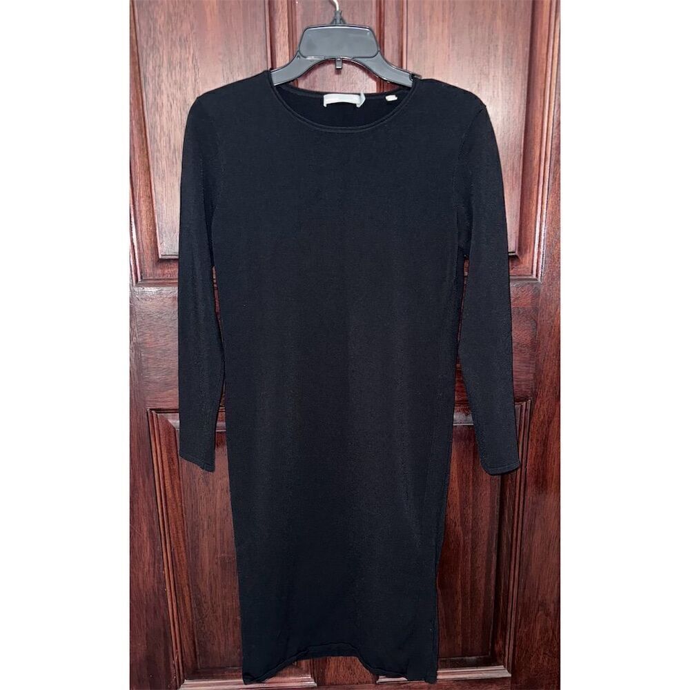 Luxury Vince Women's Long Sleeve Black Knit Sheath Dress‎ Size M Knee Length